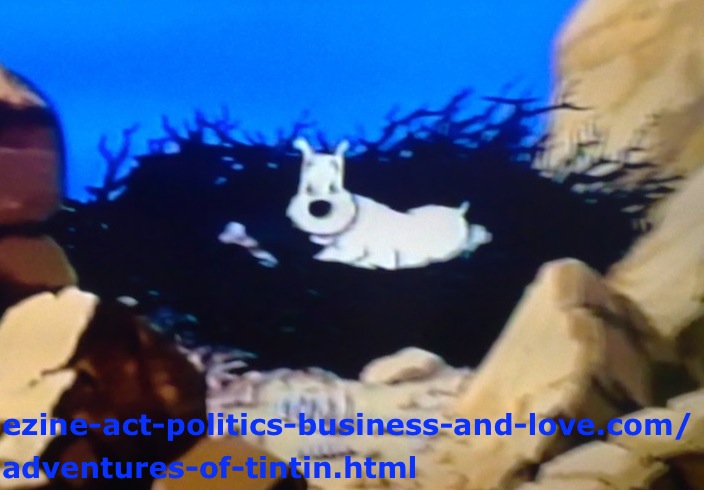 Adventures of Tintin: Snowy (Milou) on the Nest of the Black Eagle.